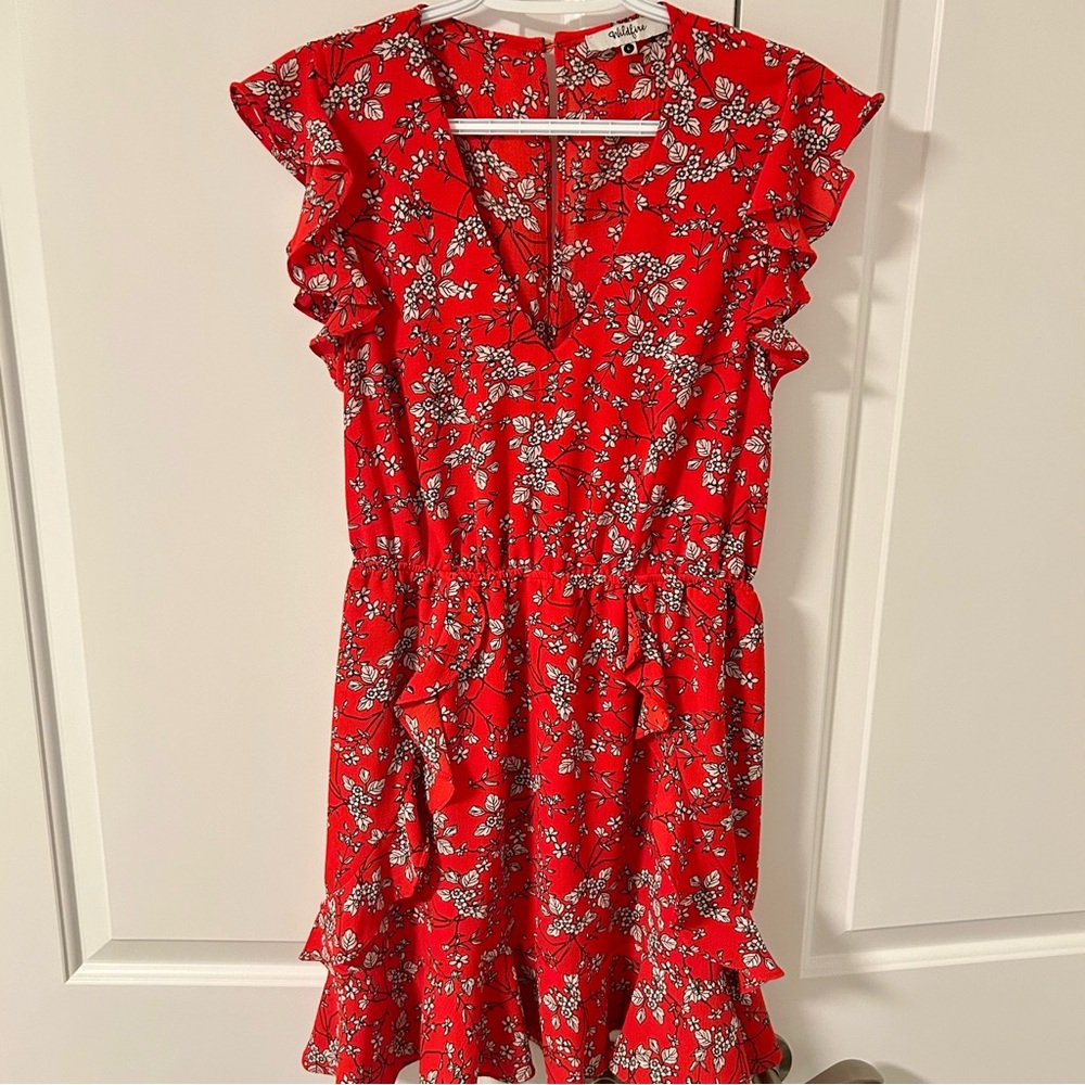 Red Floral Ruffle Dress